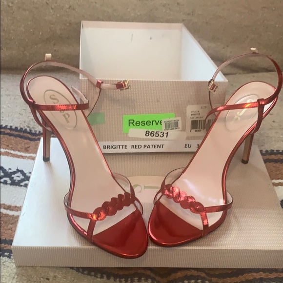 SJP by Sarah Jessica Parker Shoes - SJP red patent leather strap stiletto sandals 8.5